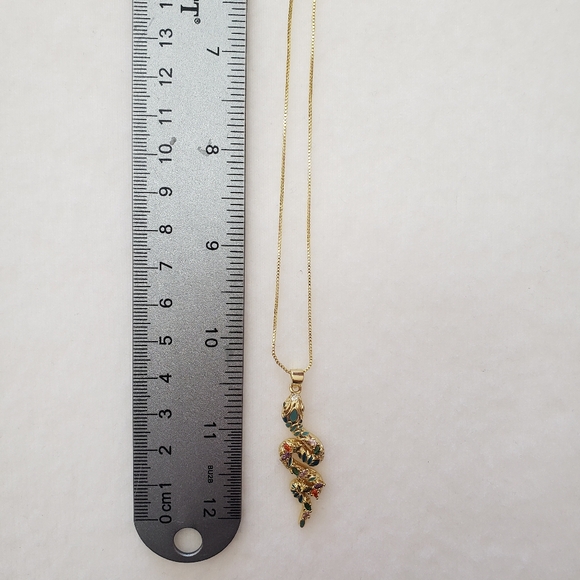 Enamel Snake with Rhinestones Gold tone Necklace - Picture 12 of 15